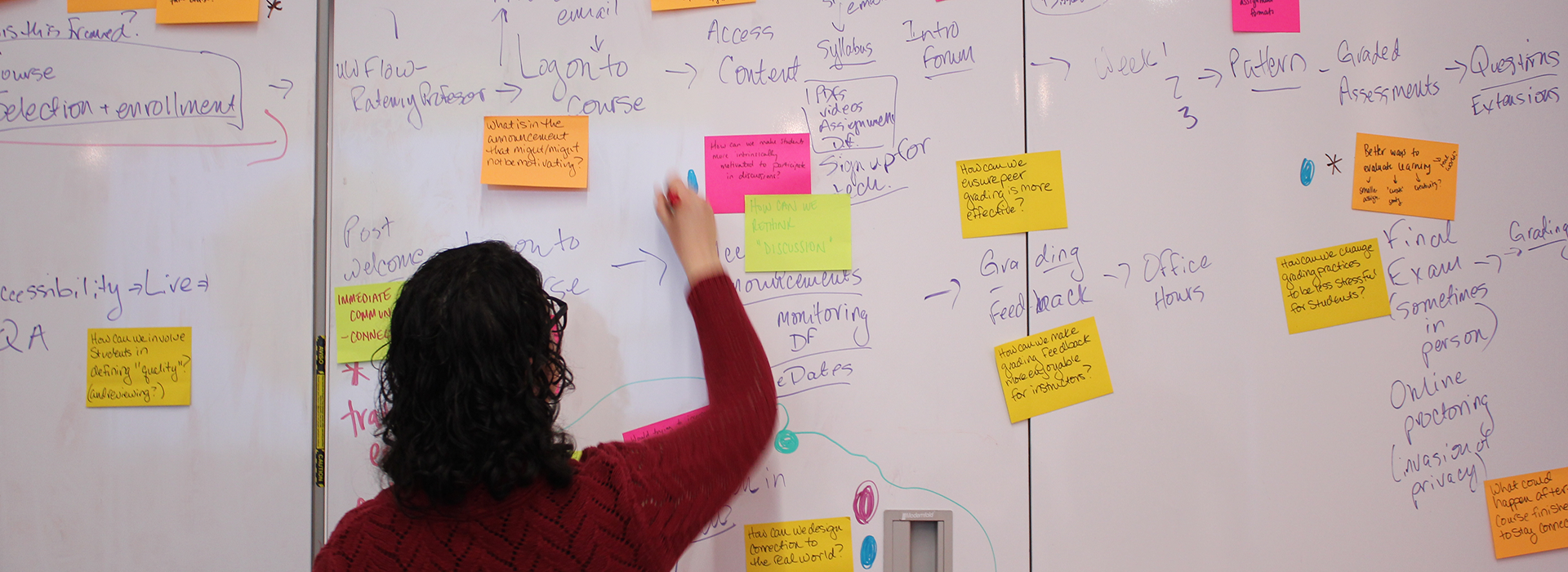 A woman draws on a whiteboard