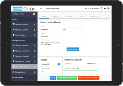 Screenshot of a tablet showing course material