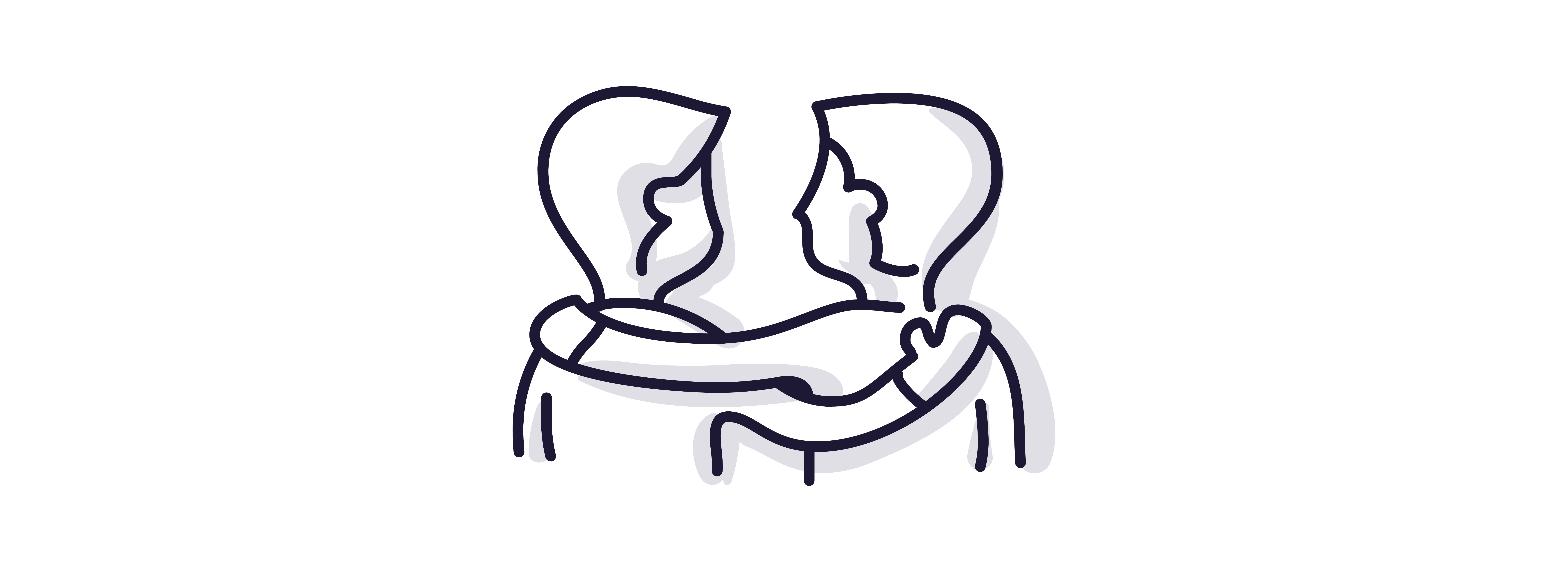 Cartoon drawing of two people embracing from behind